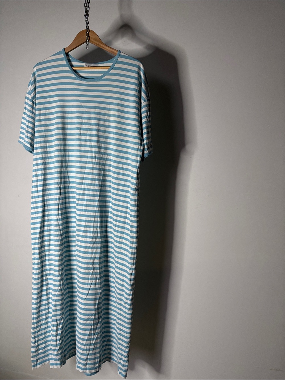 Marimekko Finland Light Blue and White Striped Cotton Tee Dress - Picture 1 of 6